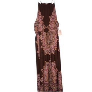 🥳 Alter’d State boho paisley hankerchief maroon/brown high neck maxi dress